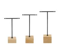 sourcing map 3pcs Earring Display Stand with Wooden Base, Square Earring Holder T Bar Earring Organizer for Necklaces Bracelet Photography Prop, Black
