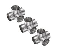 sourcing map 3Pcs End Rail Clamps 1" Stainless Steel 90 Degree Right-Angle Structural Pipe Connector 4-Way Chain Link Fence Clamps Fit 1" OD Pipe with Bolts & Nuts for DIY Shelf, Silver