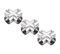sourcing map 3Pcs End Rail Clamps 1" Stainless Steel Flat Structural Pipe Connector 4-Way Chain Link Fence Clamps Fit 1" OD Pipe with Bolts & Nuts for DIY Shelf, Silver