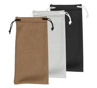 sourcing map 3pcs Eyeglass Pouch Microfiber Sunglasses Storage Bag Portable Drawstring Pouch for Phone Glasses Jewellery, Black Brown Grey