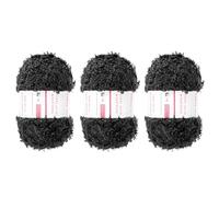sourcing map 3pcs Eyelash Yarn Polyester Yarn Fur Soft Fluffy Chunky Fuzzy Black for Crocheting Knit DIY Clothes Bag - 55Yard/50m, 3.53oz x 3