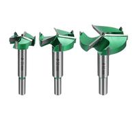 sourcing map 3pcs Forstner Drill Bit Set 1-3/8" 1-31/32" 2-3/8" (35mm 50mm 60mm) Carbide Upgraded 3 Flutes Wood Hinge Drill Bits Opener Cutter for Hole Drilling Woodworking, Green