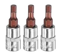 sourcing map 3pcs H4 Hex Bit Socket 1/4" Square Drive Metric S2 & CR-V Steel Socket Ratchet Wrench Bits, Silver Red