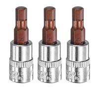 sourcing map 3pcs H5 Hex Bit Socket 1/4" Square Drive Metric S2 & CR-V Steel Socket Ratchet Wrench Bits, Silver Red