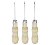 sourcing map 3pcs Handwork Sewing Awl Double Gourd Hollow Awl Leather Punch Hole Tool with Wooden Handle Scratch for Broken Wire Make Mark Drilling Stitching Repair and DIY Handmade, Log Color