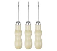 sourcing map 3pcs Handwork Sewing Awl Double Gourd Hook Head Leather Punch Hole Tool with Wooden Handle Scratch for Broken Wire Make Mark Drilling Stitching Repair and DIY Handmade, Log Color