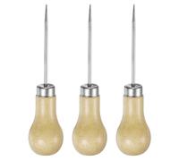 sourcing map 3pcs Handwork Sewing Awl Single Gourd Awl Leather Punch Hole Tool with Wooden Handle Scratch for Broken Wire Drilling Stitching Repair and DIY Handmade, Log Color