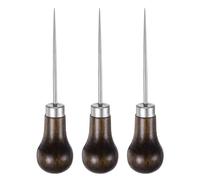 sourcing map 3pcs Handwork Sewing Awl Single Gourd Awl Leather Punch Hole Tool with Wooden Handle Scratch for Broken Wire Make Mark Drilling Stitching Repair and DIY Handmade, Log Color
