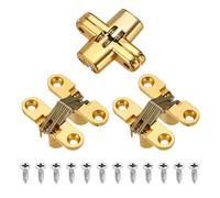 sourcing map 3Pcs Hidden Cabinet Door Hinges, 1.65" x 0.49" 180 Degree Cross Concealed Hinge for Wooden Box Invisible Door, Gold