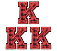 sourcing map 3Pcs Iron on Letter Patches, 5.5cm/2.17" Alphabet K Embroidered Letter Patches, Small A-Z Alphabet Applique for DIY Clothes Hats Bags Jeans Jackets, Red Black Buffalo Plaid
