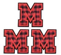 sourcing map 3Pcs Iron on Letter Patches, 5.5cm/2.17" Alphabet M Embroidered Letter Patches, Small A-Z Alphabet Applique for DIY Clothes Hats Bags Jeans Jackets, Red Black Buffalo Plaid