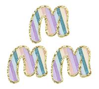 sourcing map 3Pcs Iron on Letter Patches, 5.5cm/2.17" Alphabet M Embroidered Letter Patches with Gold Glitter Trim, Small A-Z Alphabet Applique for DIY Hats Clothes Bags Jeans Jackets
