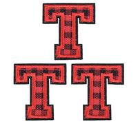 sourcing map 3Pcs Iron on Letter Patches, 5.5cm/2.17" Alphabet T Embroidered Letter Patches, Small A-Z Alphabet Applique for DIY Clothes Hats Bags Jeans Jackets, Red Black Buffalo Plaid
