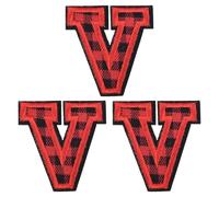 sourcing map 3Pcs Iron on Letter Patches, 5.5cm/2.17" Alphabet V Embroidered Letter Patches, Small A-Z Alphabet Applique for DIY Clothes Hats Bags Jeans Jackets, Red Black Buffalo Plaid