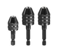 sourcing map 3pcs Keyless Drill Chuck Set 0.3-6.5 & 0.3-3.6 & 0.8-8 mm Conversion Adapter with 1/4" Shank for Electric Drills, Cordless Screwdrivers, and Rotary Tools, Black