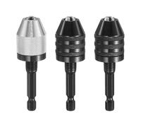 sourcing map 3pcs Keyless Drill Chuck Set 0.3-8.0 mm Chuck Conversion Adapter with 1/4" Shank for Electric Drills, Cordless Screwdrivers, and Rotary Tools, Black and Silver