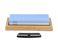 sourcing map 3pcs Knife Sharpening Stone Set 2000/5000 Grit Knife Sharpening Stone with Bamboo Base Angle Guide Sharpener Whetstone for Knives Scissors Kitchen, Blue/Yellow