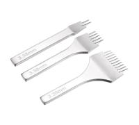 sourcing map 3Pcs Leather Stitching Punch 3.38mm 2/5/10 Prong Carbon Steel Leather Punch Hole Tool Chisel for DIY Craft Handbag Wallets Card Belt Holders Key Holders Belts, White
