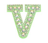 sourcing map 3pcs Letter V Patches Iron-On, Green Patch Glitter Alphabet Applique Rhinestone Pearl English Letter Hot Melt Adhesive Process for Clothing Backpack Jean