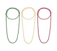 sourcing map 3Pcs Long Pearl Necklace, 59 in Faux Pearls Strand for Women, 1920s Flapper Style Vintage Layered Beaded Necklace Costume Gatsby Ballgown, Red Dark Green Gold