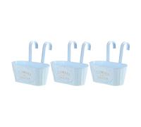 sourcing map 3Pcs Metal Hanging Flower Pots for Railing Fence, 11" Railing Planter Box with Detachable Hooks Drainage Holes for Outdoor Plants Balcony Window Deck Garden Porch Home Decor, Blue