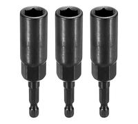 sourcing map 3pcs Nut Driver Drill Bit 11mm Metric Socket 1/4" Hex Shank 3.15" (80mm) Extra Long 6-Point Sockets Quick Change Cr-V Steel Bolt Setters for Power Drill Drivers, Black