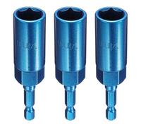sourcing map 3pcs Nut Driver Drill Bit 14mm Metric Socket 1/4" Hex Shank 3.15" (80mm) Extra Long 6-Point Sockets Quick Change Cr-V Steel Bolt Setters for Power Drill Drivers, Blue