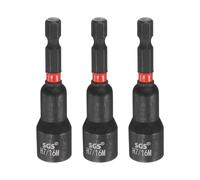 sourcing map 3pcs Nut Driver Drill Bit 7/16 Inch SAE Socket 1/4" Hex Shank 2.56" (65mm) Long Magnetic 6-Point Sockets Quick Change CR-V Steel Bolt Setters for Power Drill Drivers