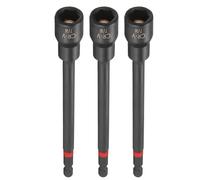 sourcing map 3pcs Nut Driver Drill Bit 7/16 Inch Socket 1/4" Hex Shank 6" (150mm) Long Magnetic 6-Point Sockets Quick Change Phosphated CR-V Steel Bolt Setters for Power Drill Drivers, Black