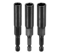 sourcing map 3pcs Nut Driver Drill Bit 8+9+10mm Metric Socket 1/4" Hex Shank 3.15" (80mm) Extra Long 6-Point Sockets Quick Change Cr-V Steel Bolt Setters for Power Drill Drivers, Black