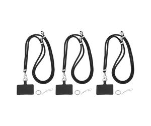 sourcing map 3Pcs Phone Lanyard, 33"-63" Adjustable Crossbody Phone Strap Detachable Anti Theft Cellphone Chain Strap Polyester Woven Lanyards with Tether Tabs for Smartphones, Black