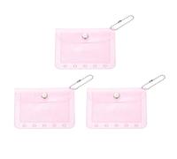 sourcing map 3Pcs Photocard Holder, 4.5" x 3.1" Photocard Binder Transparent Card Protector Card Sleeves with Chain Fit M5 Cards Organizing Trading, Pink