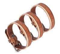 sourcing map 3Pcs Plain Leather Bracelets Buckle Bangle, Brown Punk Leather Snap Bracelets Adjustable Blank Wrist Cuffs DIY Craft Wristbands for Men Women Stamping Jewelry Making