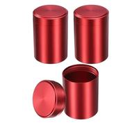 sourcing map 3pcs Portable Storage Jar, Multipurpose Airtight Container Bottle Mini Smell Proof Metal Round Tins with Lid for Spices Coffee Tea Candy, Red