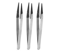 sourcing map 3pcs Precision Ceramic Tweezer ESD-00 5" Stainless Steel Tweezers Straight Flat Anti-Static Non-Magnetic Heat Resistance Head Industrial Precision Tweezer for Jewelry Electronics