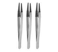 sourcing map 3pcs Precision Ceramic Tweezer ESD-242 4.9" Stainless Steel Tweezers Straight Flat Anti-Static Non-Magnetic Heat Resistance Head Industrial for Jewelry Electronics