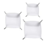 sourcing map 3pcs PU Leather Valet Tray Unisex Folding Mini Small Big Catchall Tray Portable Entryway Table Tray Nightstand Bedside Desk Tray for Key Wallet Watch Coin Jewelry Dice, White