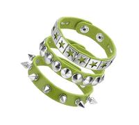 sourcing map 3Pcs Punk Rock Studded Leather Bracelet Set, 8.7"/22cm Goth Spiked Cuff Wristband Adjustable Fashion Bracelets for Halloween Party Favors Emo Grunge Accessories, Green