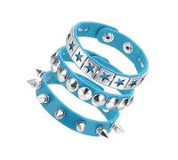 sourcing map 3Pcs Punk Rock Studded Leather Bracelet Set, 8.7"/22cm Goth Spiked Cuff Wristband Adjustable Fashion Bracelets for Halloween Party Favors Emo Grunge Accessories, Light Blue