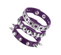 sourcing map 3Pcs Punk Rock Studded Leather Bracelet Set, 8.7"/22cm Goth Spiked Cuff Wristband Adjustable Fashion Bracelets for Halloween Party Favors Emo Grunge Accessories, Purple