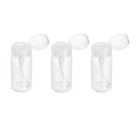 sourcing map 3pcs Push Down Pump Dispenser 5.3OZ (150ML) Plastic Nail Polish Remover Pumping Empty Bottle with Round Flip Cap for Makeup Remover Alcohol Facial Toner, Clear