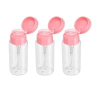 sourcing map 3pcs Push Down Pump Dispenser 5.3OZ (150ML) Plastic Nail Polish Remover Pumping Empty Bottle with Flat Flip Cap for Makeup Remover Alcohol Facial Toner, Pink