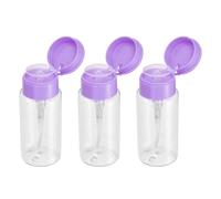 sourcing map 3pcs Push Down Pump Dispenser 5.3OZ (150ML) Plastic Nail Polish Remover Pumping Empty Bottle with Flat Flip Cap for Makeup Remover Alcohol Facial Toner, Purple