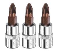 sourcing map 3pcs PZ2 Phillips Bit Socket 1/4" Square Drive Cross Head S2 & CR-V Steel Socket Ratchet Wrench Bits, Silver Red