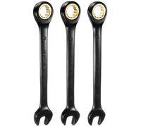 sourcing map 3Pcs Ratcheting Spanner Set 15-17mm Metric Open End Wrench 72-Teeth CR-V Steel 12 Point Nickel Plated Combination Ratchet Wrench for Fasteners Nut Bolt