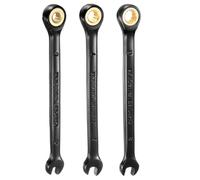 sourcing map 3Pcs Ratcheting Spanner Set 6-8mm Metric Open End Wrench 72-Teeth CR-V Steel 12 Point Nickel Plated Combination Ratchet Wrench for Fasteners Nut Bolt