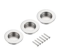 sourcing map 3pcs Recessed Handle Stainless Steel 40mm/1.57" Round Sliding Door Pulls with Screws, Round Embedded Design Finger Pulls Handles for Sliding Barn Bypass Doors Wardrobe Drawer