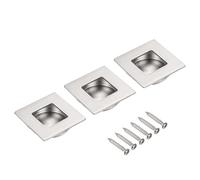 sourcing map 3pcs Recessed Handle Stainless Steel 40mm/1.57" Square Sliding Door Pulls with Screws, Round Embedded Design Finger Pulls Handles for Sliding Barn Bypass Doors Wardrobe Drawer
