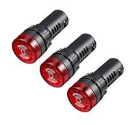 sourcing map 3Pcs Red Indicator Light w/Buzzer AC/DC 12V 22mm Panel Mount | Flashing Alarm,for Electrical Control Panel,HVAC,DIY Projects