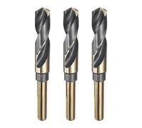 sourcing map 3pcs Reduced Shank Twist Drill Bit 3/4" Dia 1/2" Shank High Speed Steel M2 Black and Gold Oxide Finish Drill Bits For Drilling Hard Metals, Stainless Steel, Cast Iron